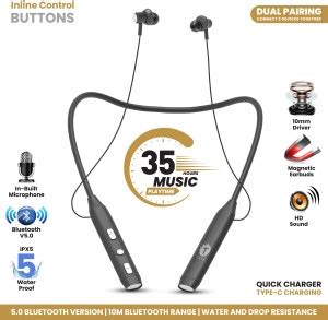 TSEL 108 Atom Series Waterproof Neckband with 35Hrs Playtime, HD Sound ...