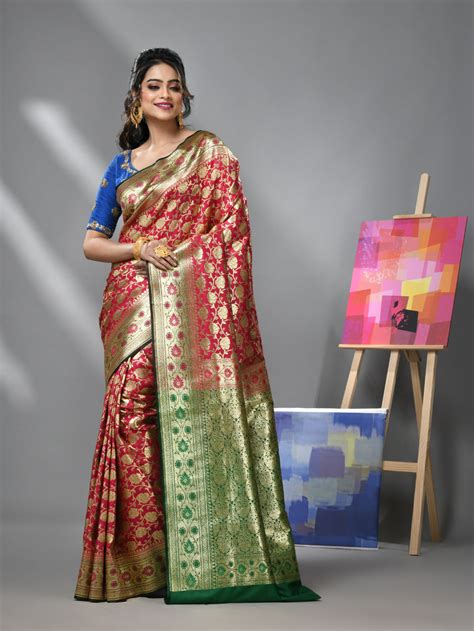 Rose Pink Silk Banarasi Saree With Zari Woven Designs – Charukriti