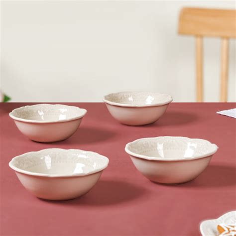 Era Beige Vintage Ceramic Snack Bowl Set Of 4 150ml Online - Premium ...