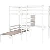 Buy Twin Loft Bed with Desk and Bookcase Wood Bunk Beds Frame Lower Bed ...