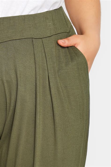 YOURS Plus Size Khaki Green Double Pleat Harem Trousers | Yours Clothing