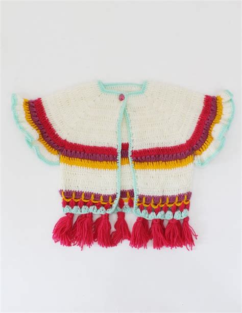 Handmade Crochet Short Sleeves Front Openable Shrug With tasselss -Cream