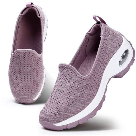 HKR Womens Slip On Walking Shoes Air Cushion Mesh Tennis Sneakers Mauve ...