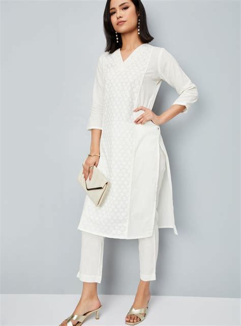 Buy Women Embroidered Lace Inserts Straight Kurta Set Online at just Rs ...