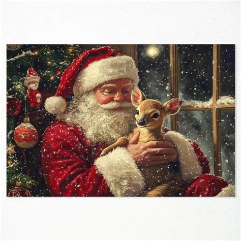Amazon.com: Leetideful Vintage Santa Claus and Reindeer Canvas Wall Art ...