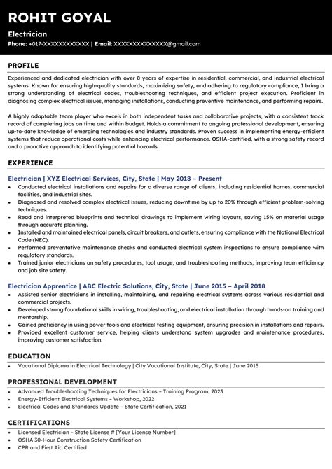 Electrician Resume Examples