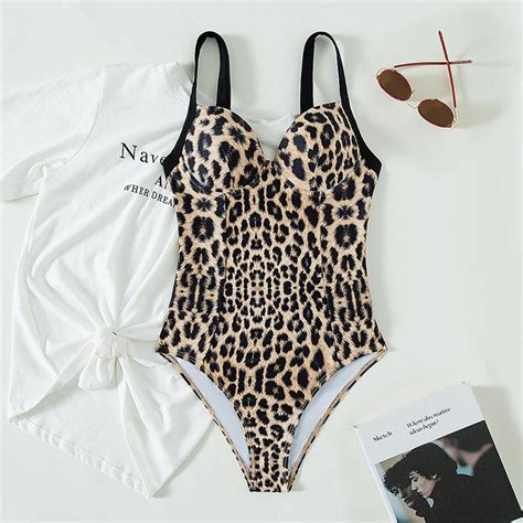 Sexy Leopared Printed Underwire Bra Cup Women Swimwear One Piece ...