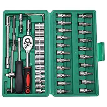 Socket Bit Set, Carbon Steel Ratchet Mechanic 46Pcs Car Repair Tool Kit ...