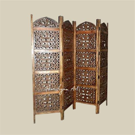3 Panel Solid Wood Partition in Rich Brown for Living Room Interiors