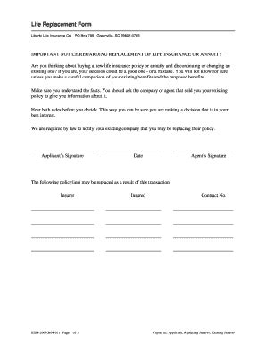 Life Replacement Form - Fill Out, Sign & Share Online | pdfFiller