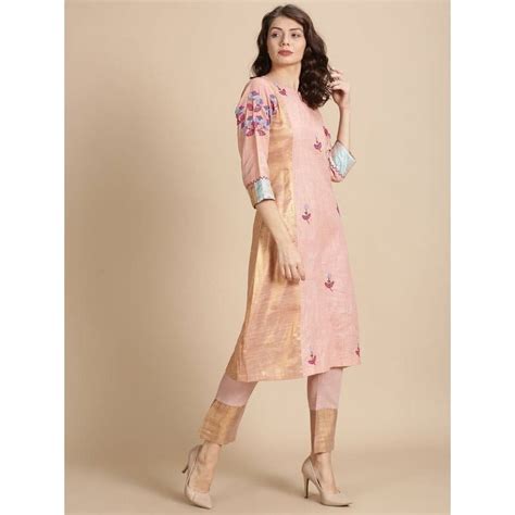 Floral Beads Cluster Work Women Kurta Set - Peach – Charkha Tales