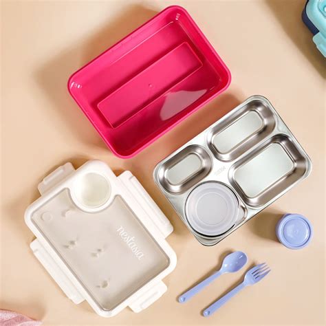 Bento Pink 4 Grid Stainless Steel Lunch Box For Office 950ml Online ...