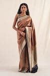 Buy Brown , Organza Zuri Border Work Saree With Unstitched Blouse Piece ...