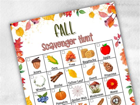 Outdoor Scavenger Hunt Clues for Kids, Outdoor Thanksgiving Scavenger ...