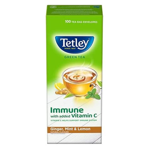 Tetley Green Tea Immune, With Added Vitamin C, Ginger, Mint & Lemon ...