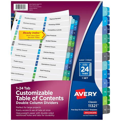 Avery Double-Column Ready Index Dividers, 24-Tab Set, 1 Set (11321 ...