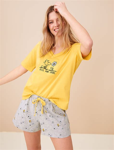 Buy Snoopy™ Cotton Rich V Neck Pyjama Set at Marks & Spencer