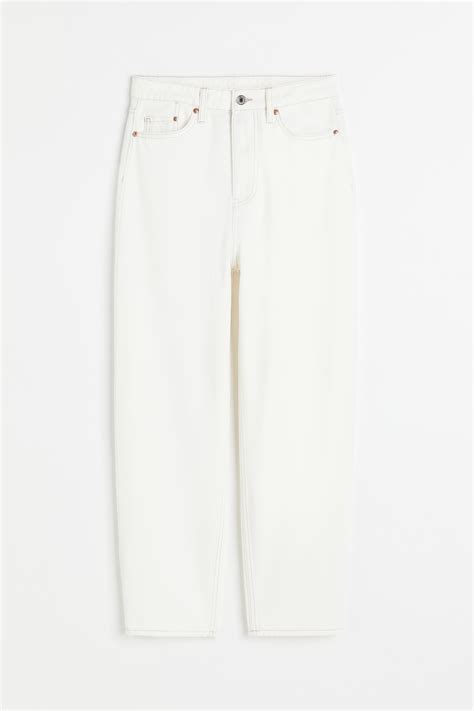 Mom Loose Fit Ultra High Ankle Jeans - White - Ladies | H&M IN