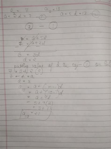 If the 3rd and the 6th term of an ap are 7 and 13 .Find 10th term ...