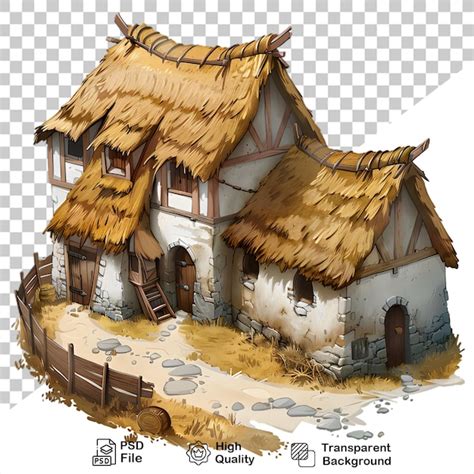 A house illustration with a thatched roof isolated on transparent ...
