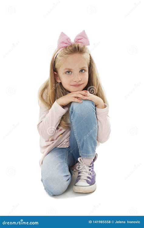 Portrait of a Adorable Little Girl Sitting on Knee, Posing Stock Photo ...