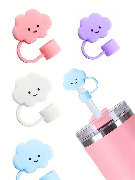 1/3/6 Pcs Cloud Shaped Reusable Silicone Straw Caps & Glass Straw Sets ...