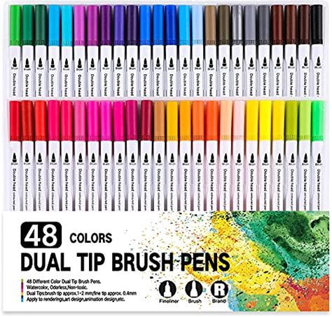 Schmidt 48 Art Markers Dual Tips Coloring Brush Fineliner Color Water ...