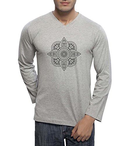 Clifton Men's Printed Full Sleeve V-Neck T-Shirt-Grey Melange -Mandala ...