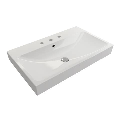 BOCCHI Fire Clay Wall-mount Rectangular Modern White Bathroom Sink (32 ...