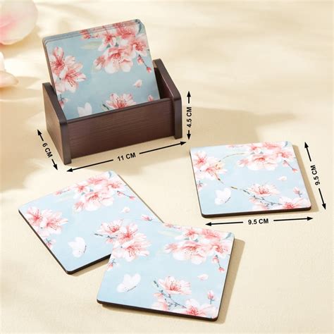 Buy Senorita Set of 6 Wooden Printed Coasters with Holder from Home ...