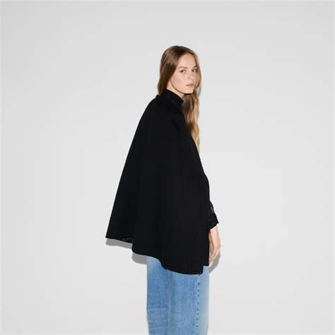 Wool and silk Horsebit cape in black and grey | GUCCI® CA