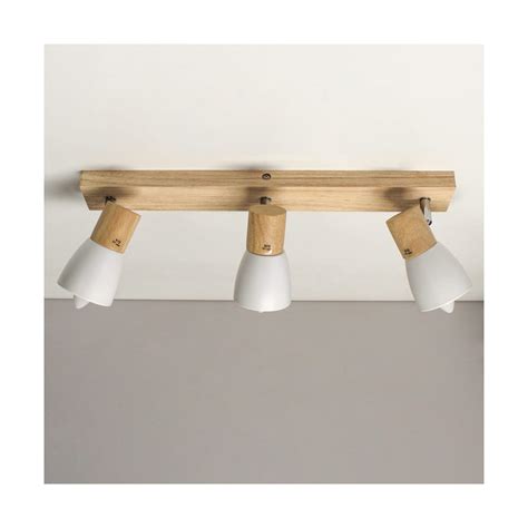 Dera wooden ceiling lamp with 3 white spotlights for E14 bulbs ...