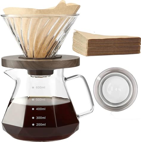 Lalord Pour Over Coffee Maker, 600ml Borosilicate Glass Carafe with 100 ...