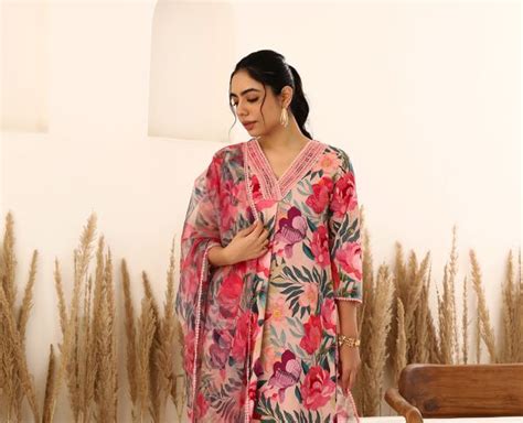 Pink Printed Viscose Organza Dupatta