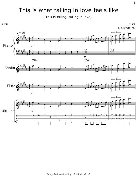 This is what falling in love feels like - Sheet music for Piano, Violin, Flute, Ukulele