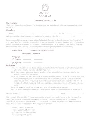Fillable Online antiochcollege DEFERRED PAYMENT PLAN - antiochcollege ...
