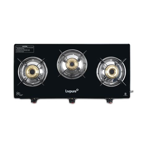 Livpure Luna 3 Burner Manual Ignition Cooktop with Pan Support Heat ...