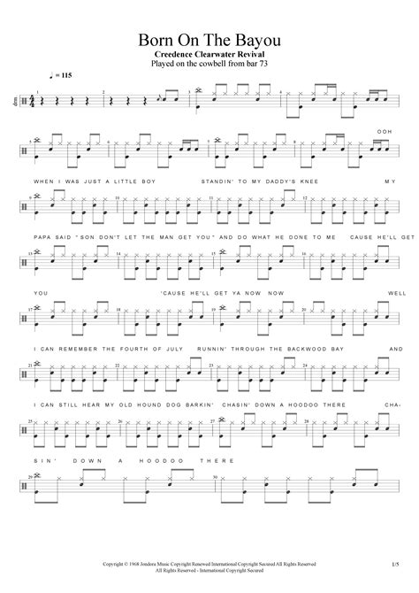 Born On The Bayou (arr. Cyril Mayer) by Creedence Clearwater Revival Sheet Music for Drums at ...