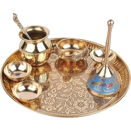 CRAFTY ESSENTIALS Traditional Handcrafted Brass Pital Puja Thali Aarti ...