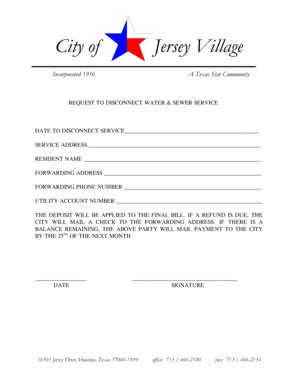Fillable Online Service Disconnection Form - The City of Jersey Village ...