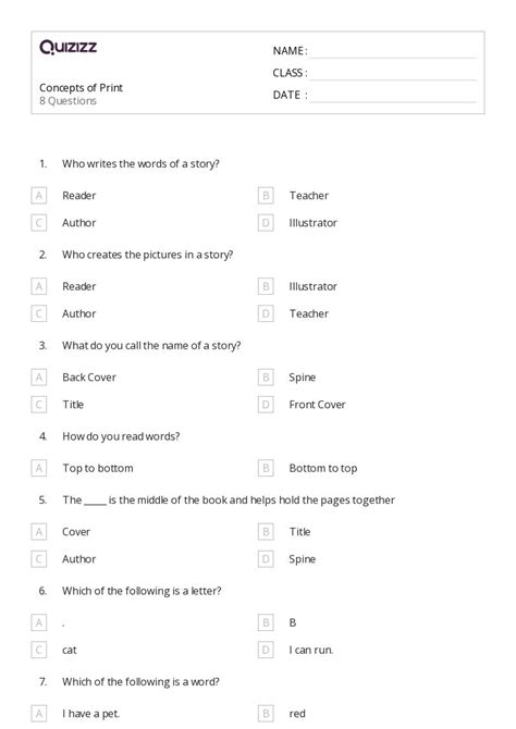 50+ Concepts of Print worksheets for 1st Class on Quizizz | Free ...