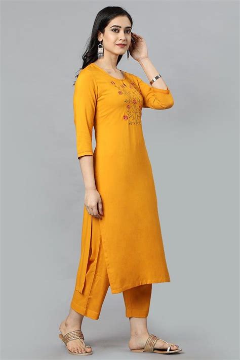 Ladies Yellow Angoori Kurta with Pants Rayon Set, Indain Wear | Rang ...