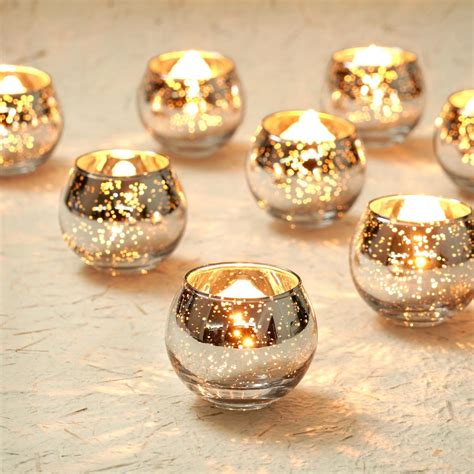 12 Pcs Silver Votive Candle Holders, Round Mercury Glass Candle Holder ...