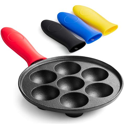 Buy Klee Pre-Seasoned Cast Iron Aebleskiver Pan with 4 Silicone Handle ...