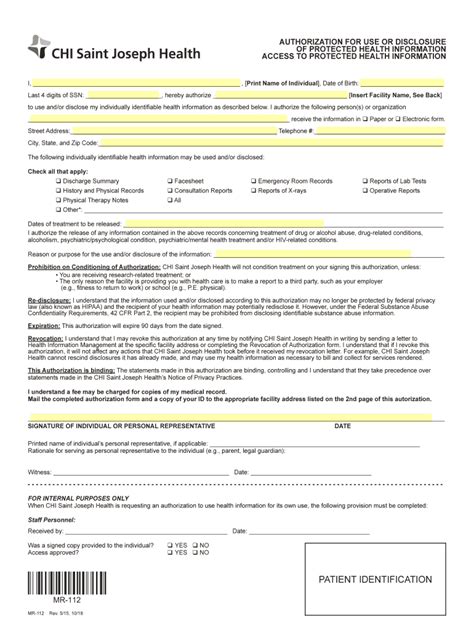 Fillable Online PATIENT IDENTIFICATION - CHI Saint Joseph Health Fax ...