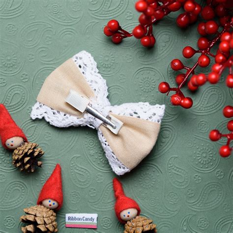Bow With Cotton Lace on Alligator Clip - Beige – ribboncandy.in