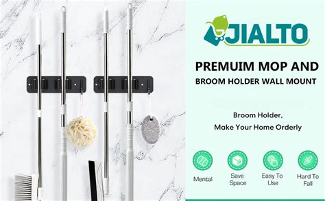 JIALTO Broom Holder Wall Mounted - No Drill Wall Hanger, Mop Holder For ...