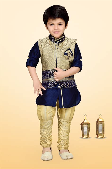 Kids Boys Blue Self Design Cotton Silk Suit Set – AJ Dezines