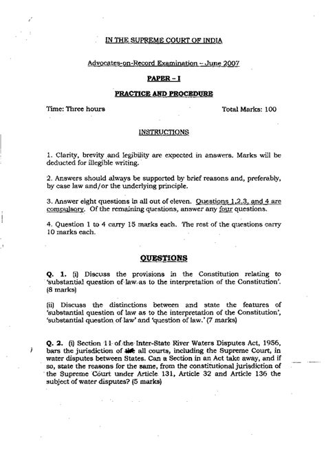 Question-Papers of AOR Examination,2007 - IN THE SUPREME COURT OF INDIA ...