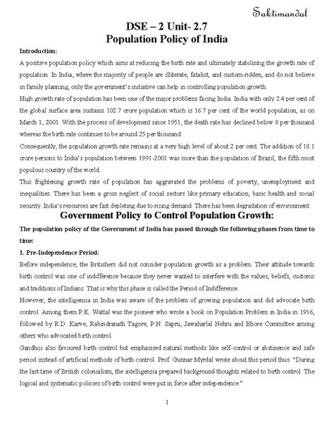 Population Policy of India: Analyzing its Evolution and Impact (DSE-2 ...